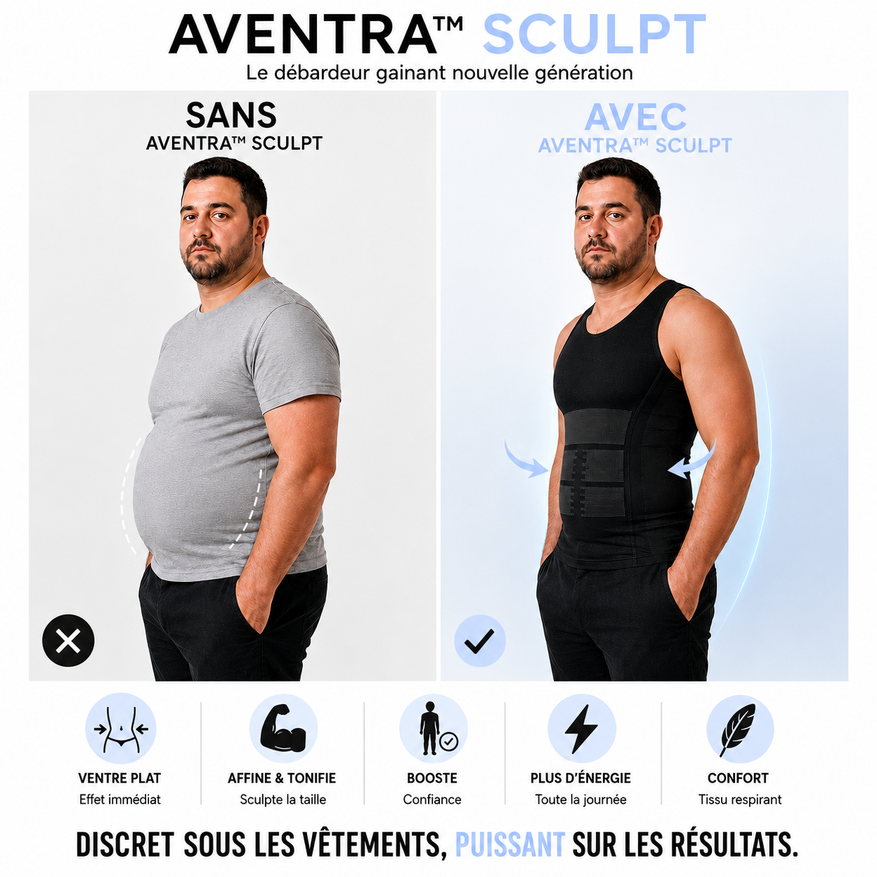 AVENTRA™ SCULPT - Le Haut Gainant Qui Affine Votre Silhouette en 3 Secondes